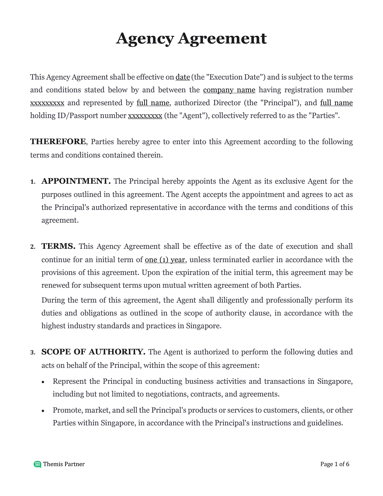 Agency agreement Singapore 1