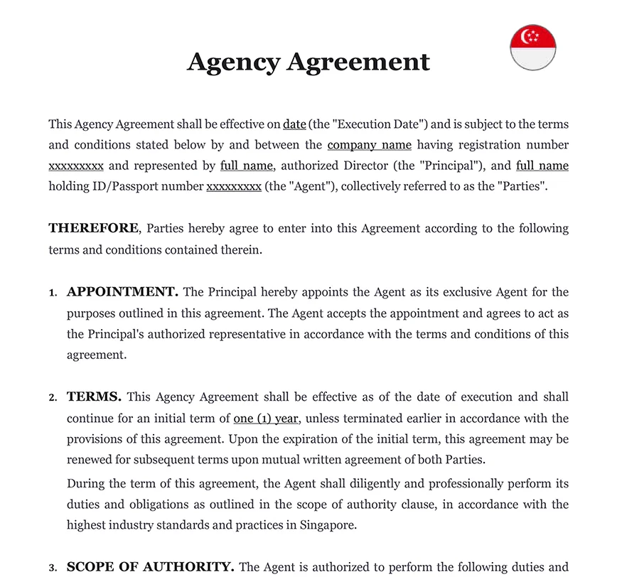 Agency agreement Singapore