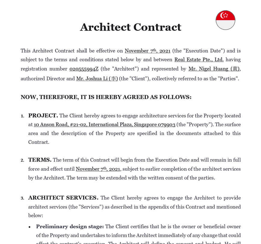 Architect Contract in Singapore Download Legal Template ( docx)