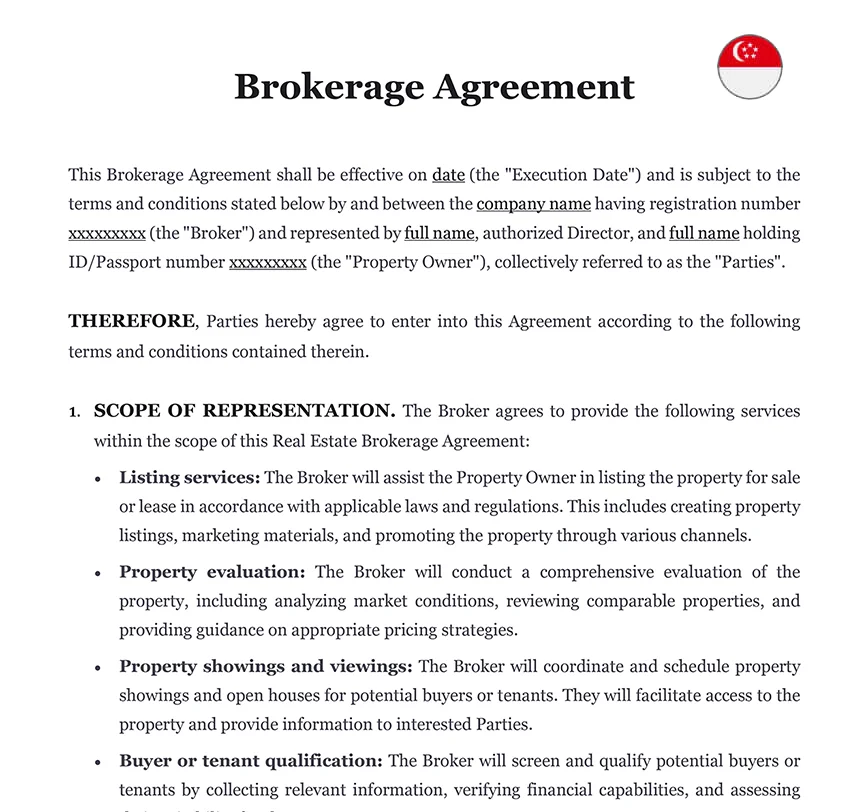 Brokerage agreement Singapore