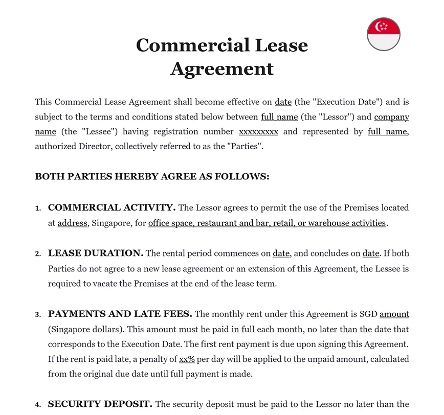 Commercial lease agreement Singapore