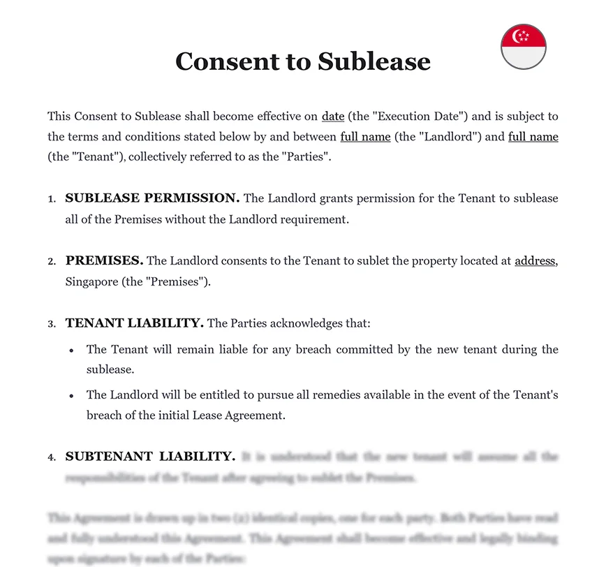 Consent to sublease Singapore