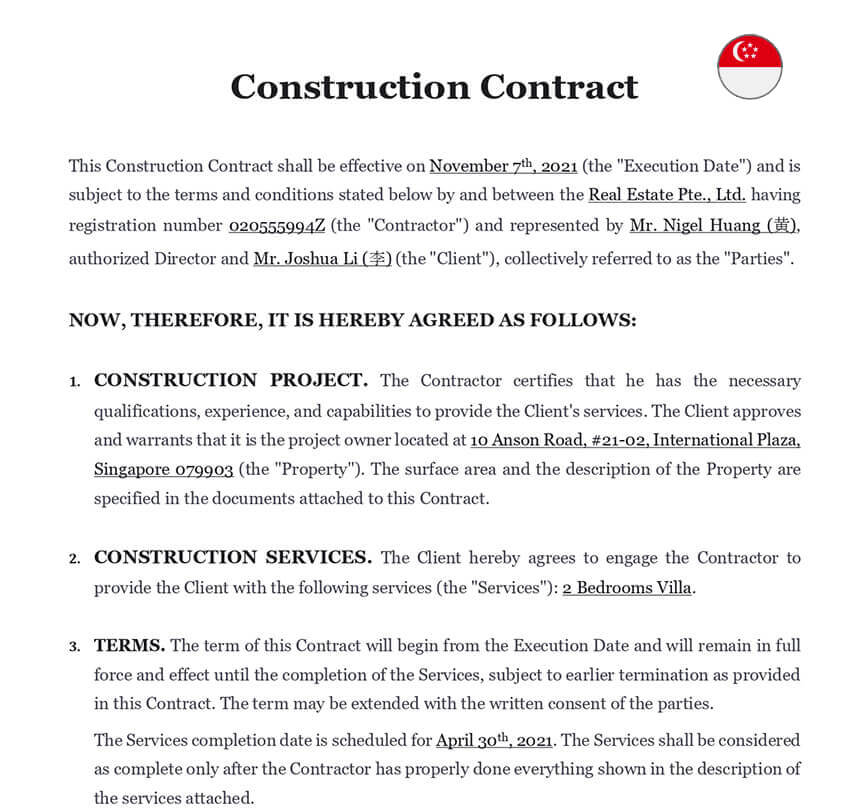 Construction contract singapore