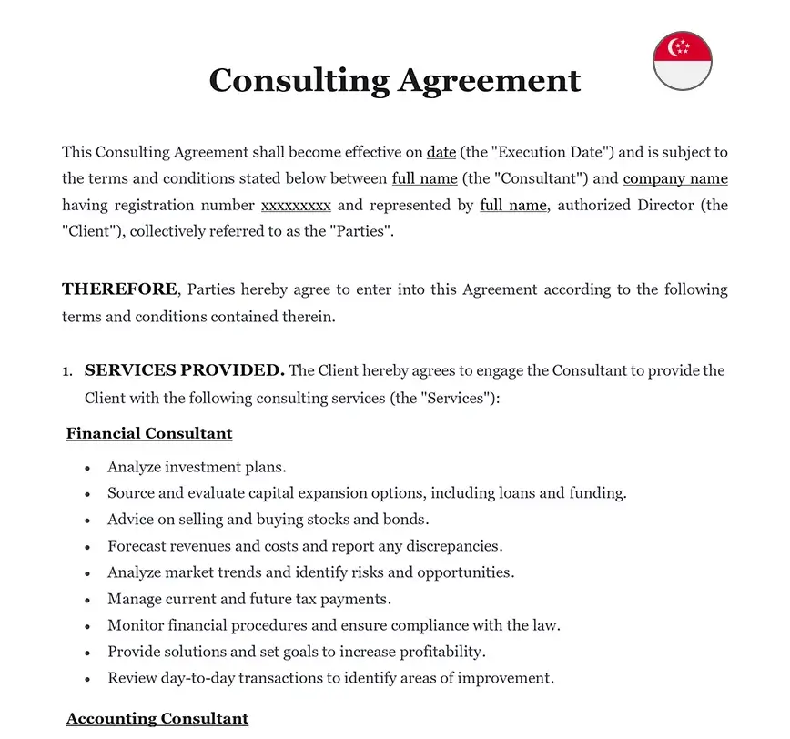 Consulting agreement Singapore