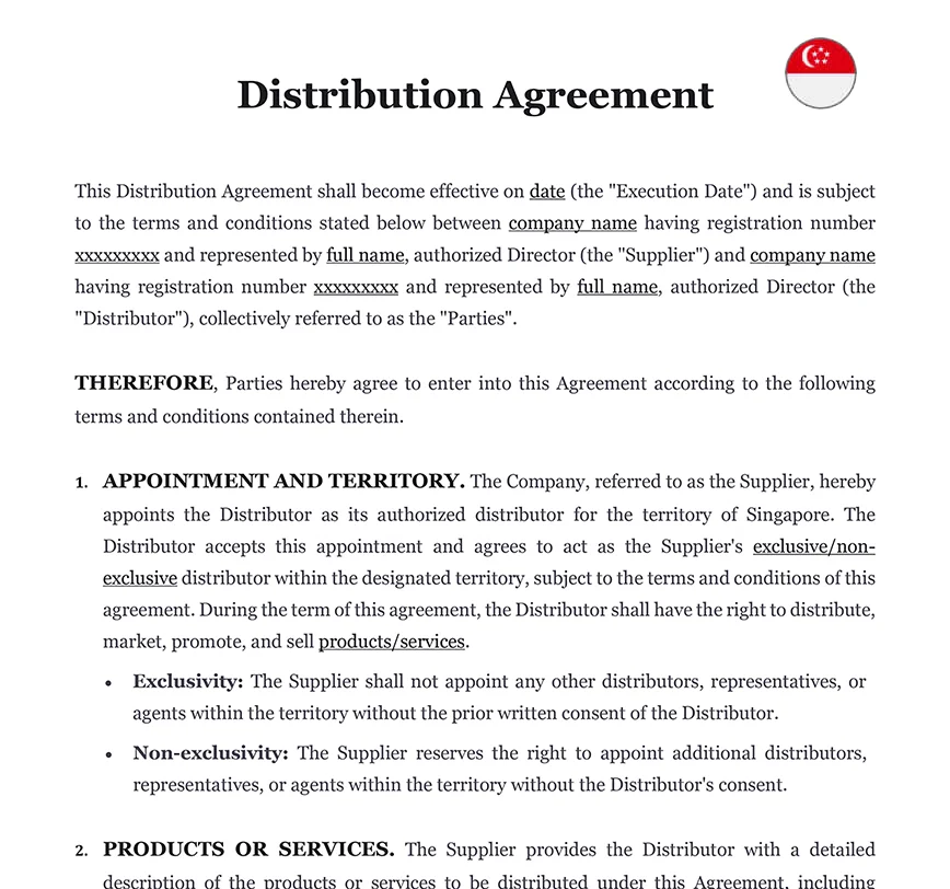 Distribution agreement Singapore