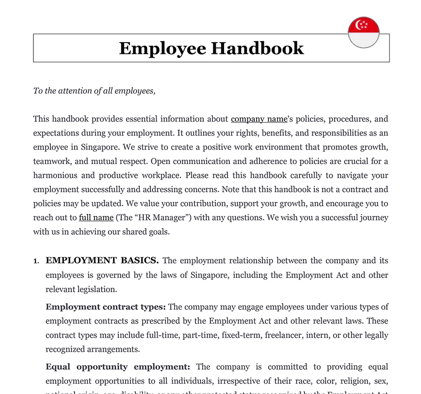 Employee handbook Singapore
