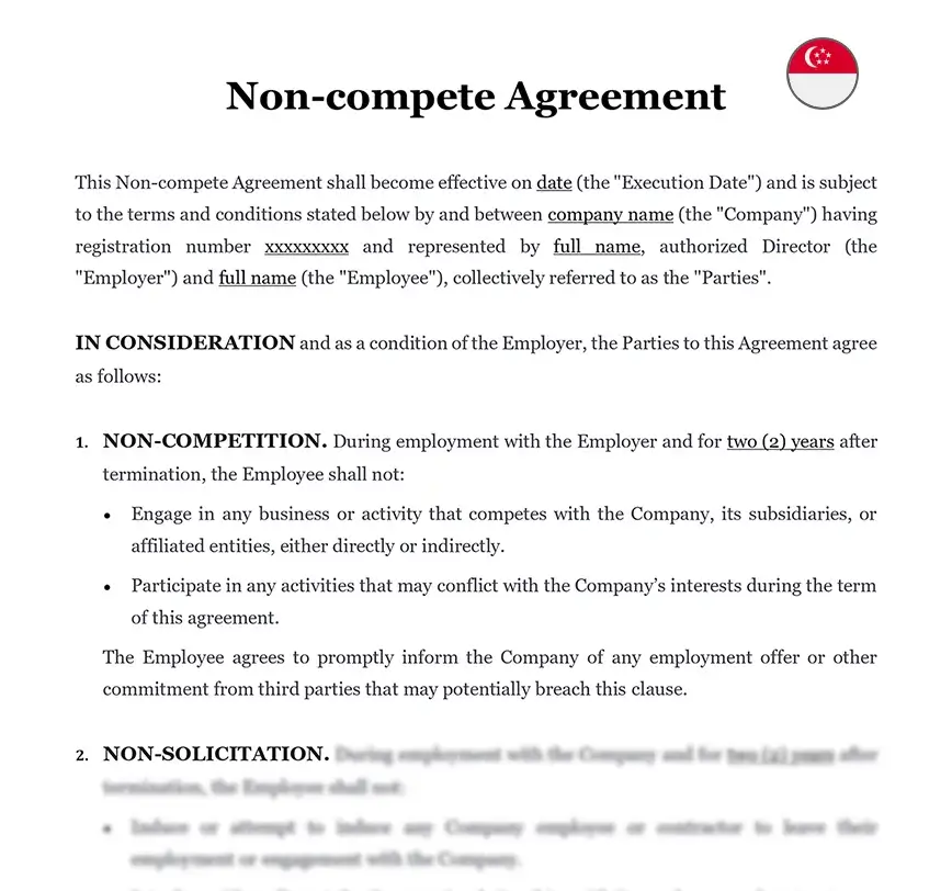 Employee non-compete agreement Singapore