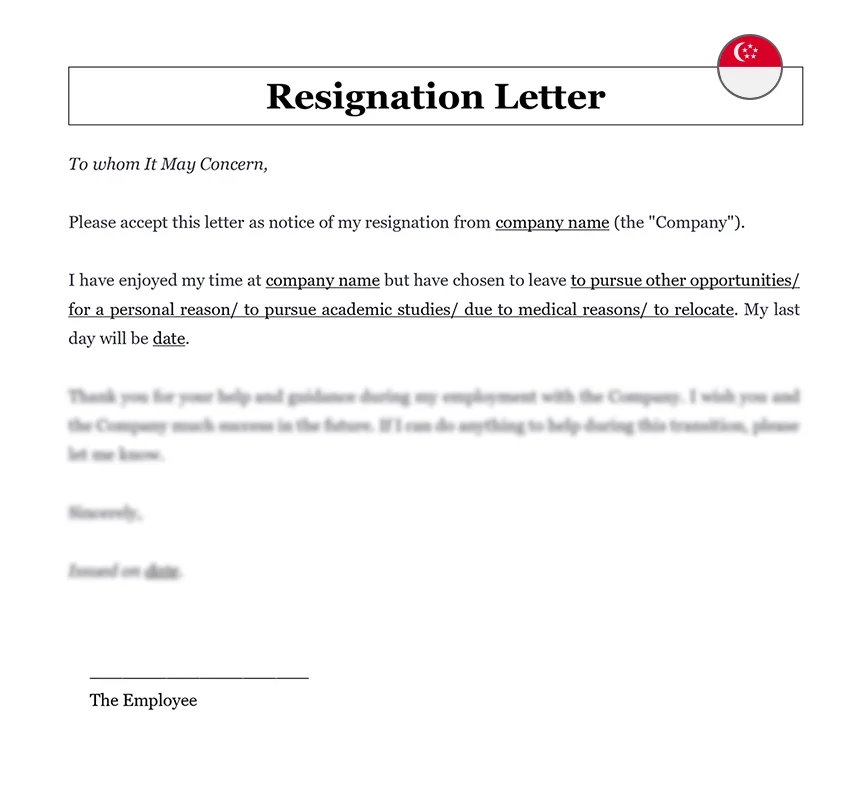 Employee resignation letter Singapore