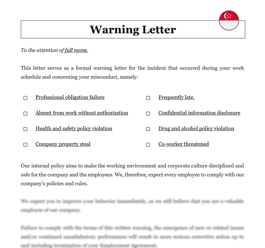 Employee warning letter Singapore