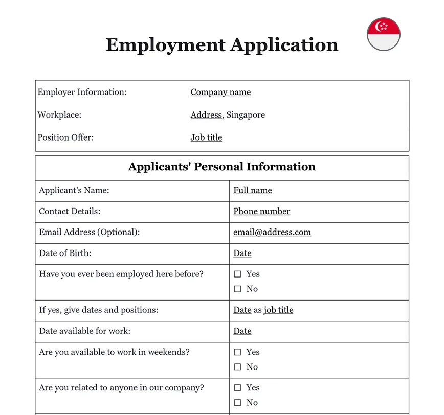 Employment application Singapore