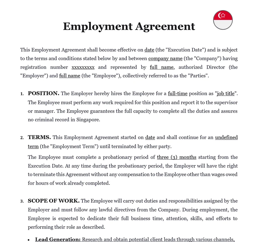 Employment agreement Singapore