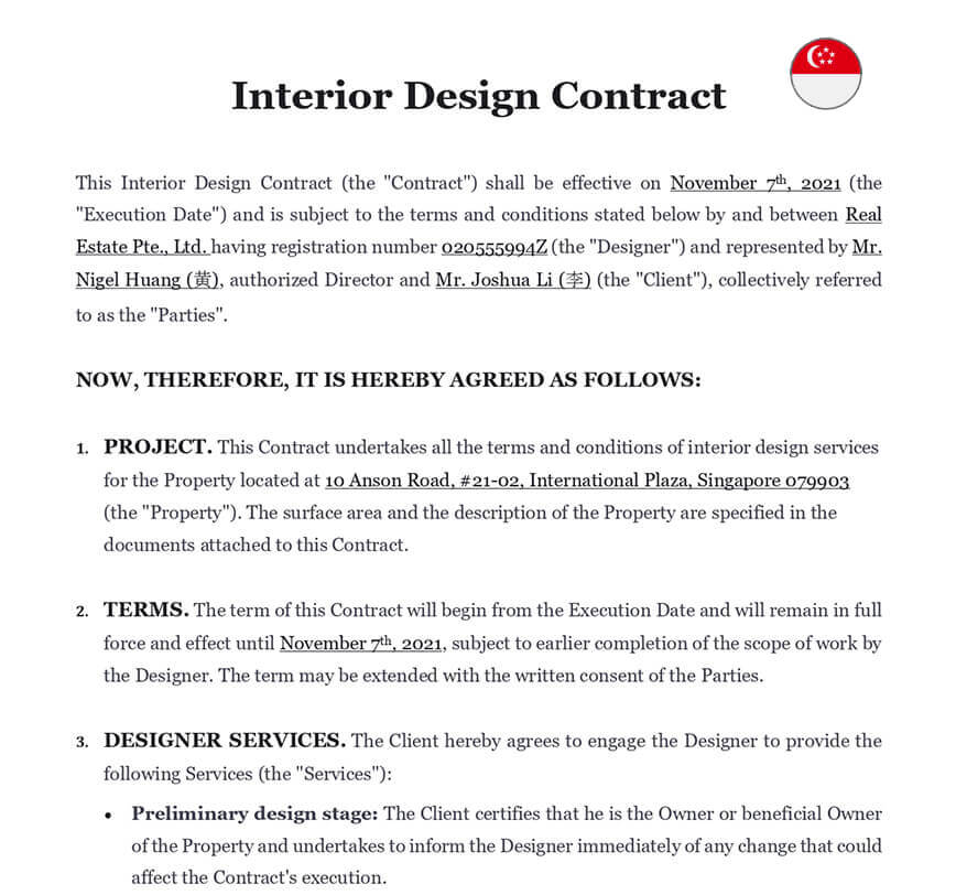 Interior design contract singapore