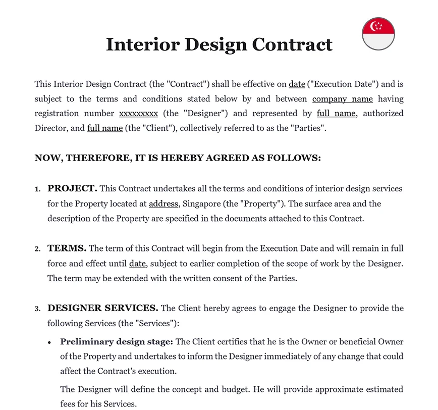 Interior design contract Singapore