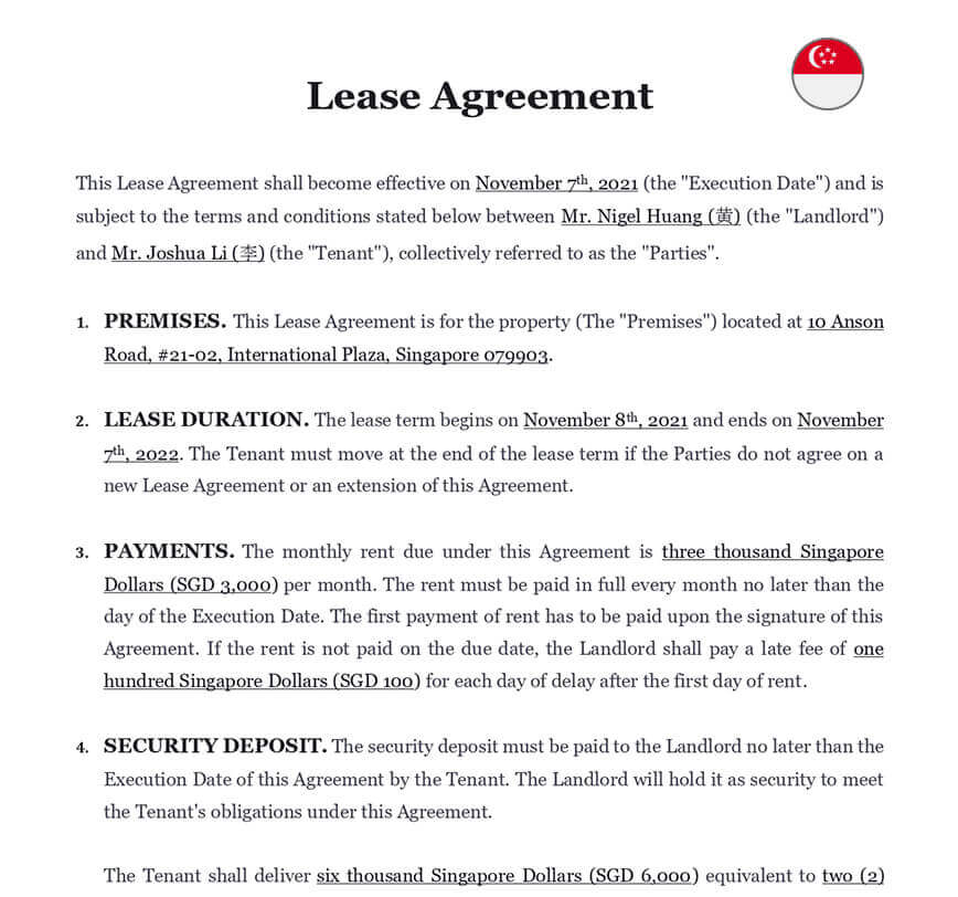 assignment of tenancy agreement singapore