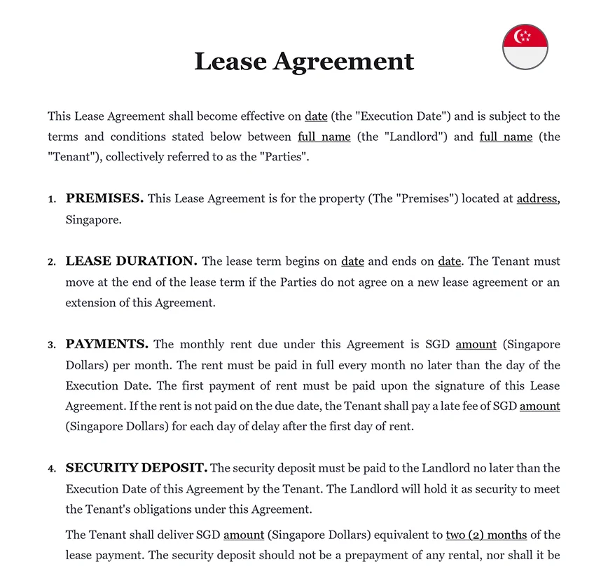 Lease agreement Singapore