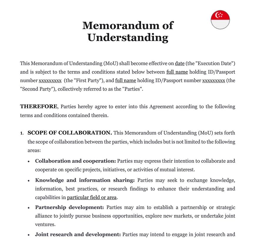 Memorandum of understanding Singapore