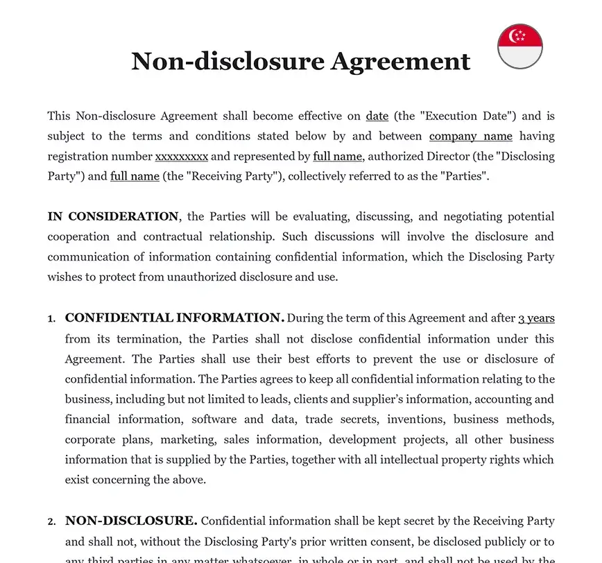 Non-disclosure agreement Singapore