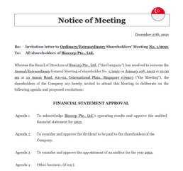 Notice of meeting singapore