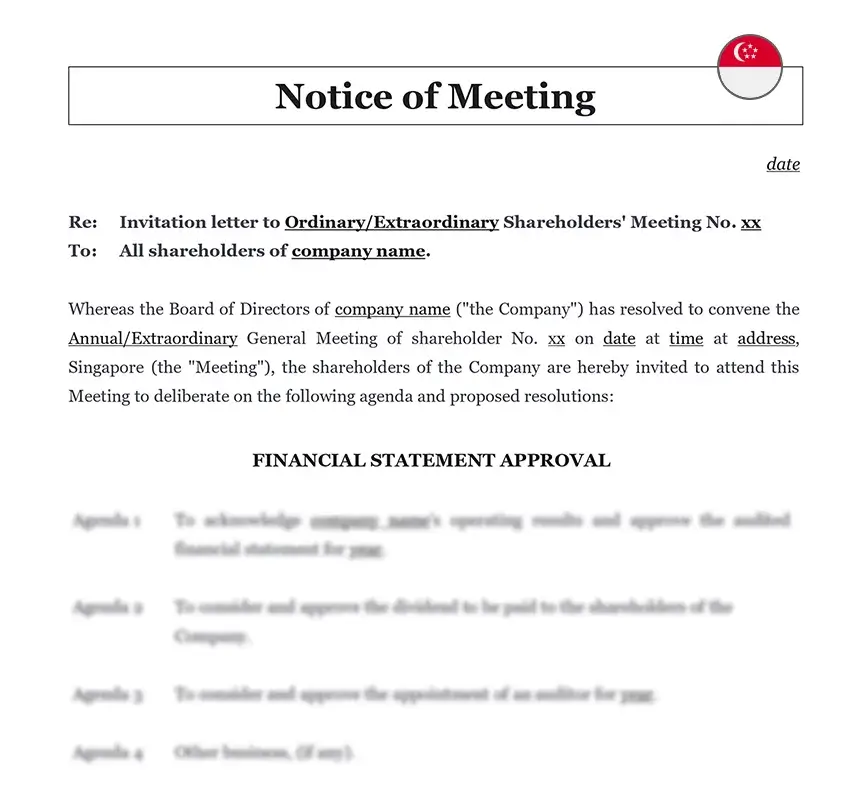 Notice of meeting Singapore