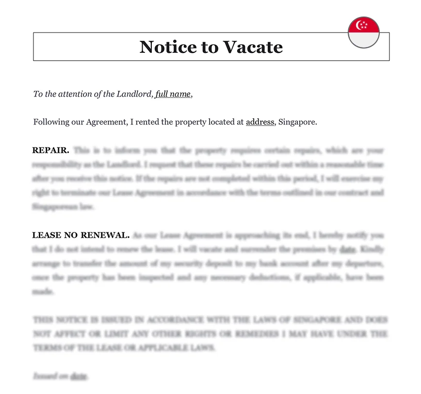 Notice to vacate Singapore