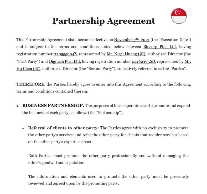 Partnership agreement singapore