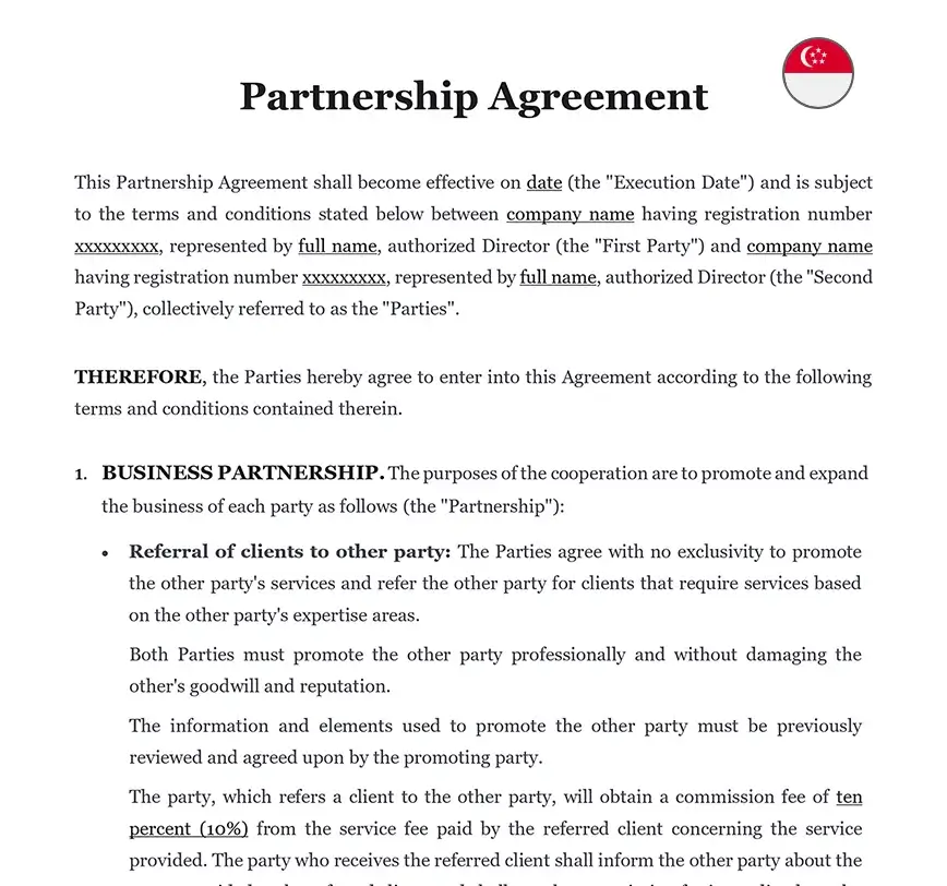 Partnership agreement Singapore