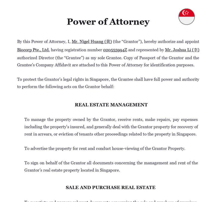 Power Of Attorney in Singapore | Download Legal Template (.docx)