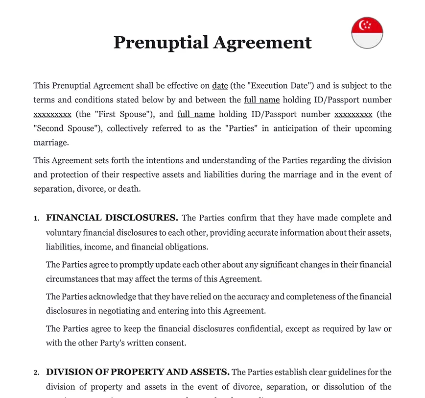 Prenuptial agreement Singapore
