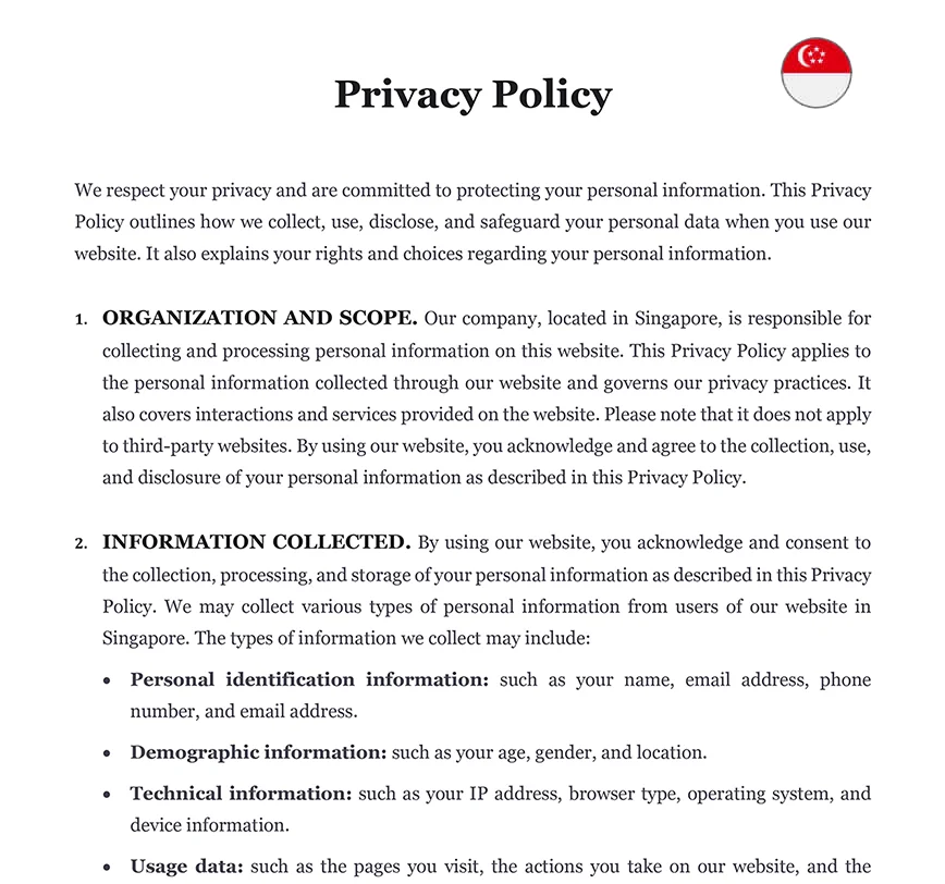Privacy policy Singapore