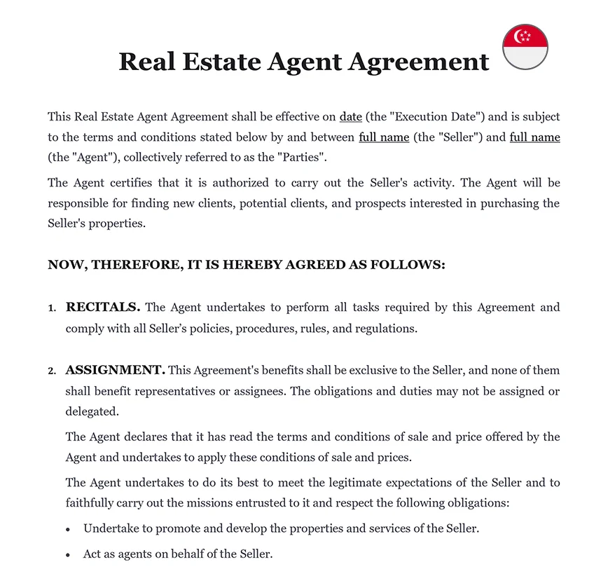 Real estate agent agreement Singapore