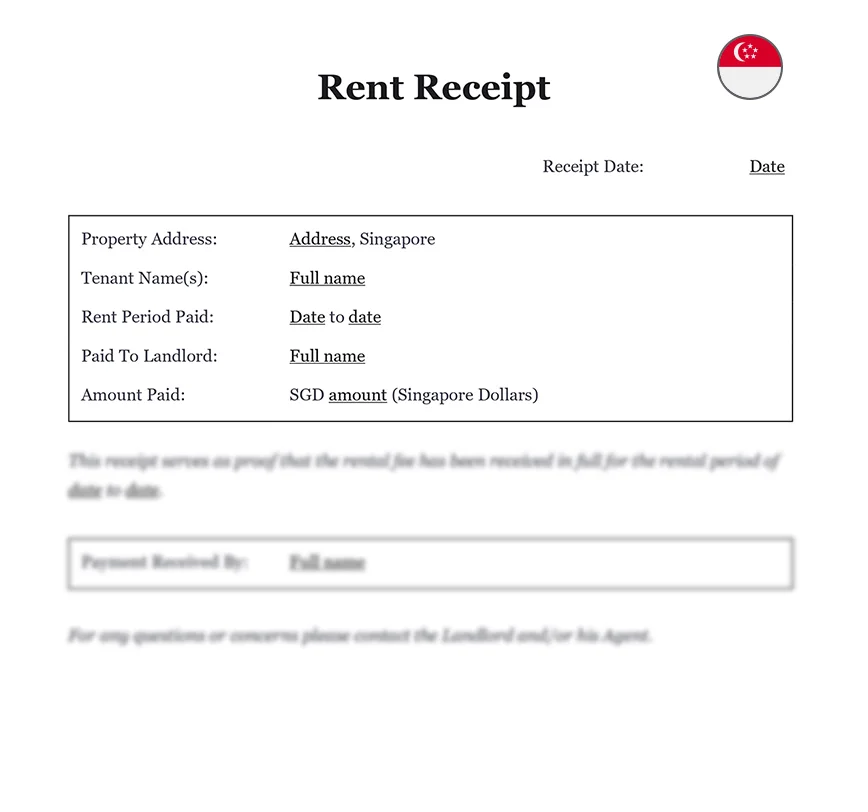 Rent receipt form Singapore