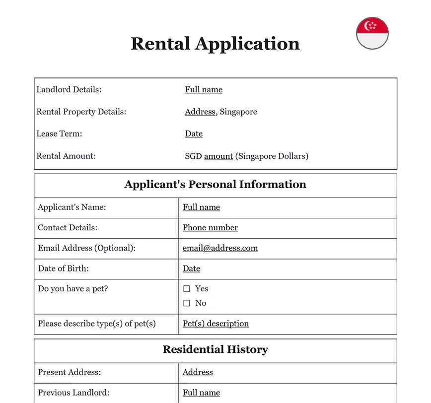 Rental application Singapore