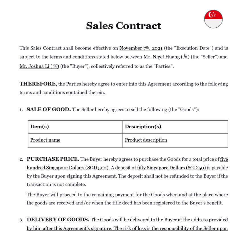 Sales Contract In Singapore Download Legal Template docx 