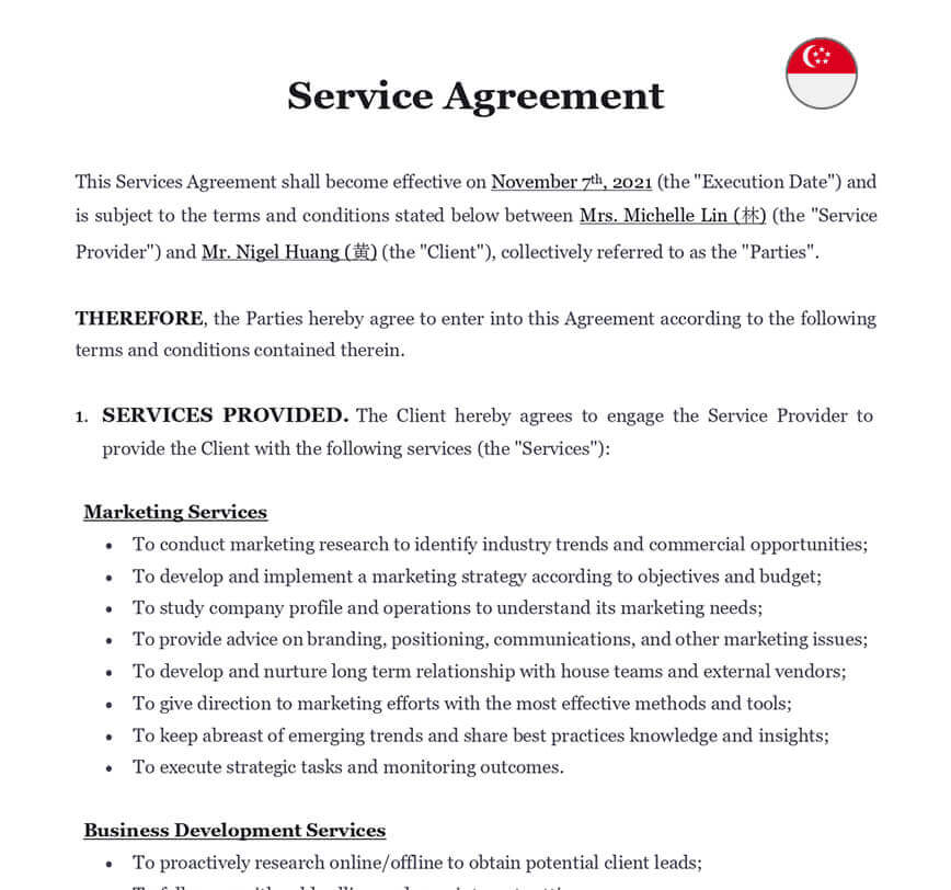 Service agreement singapore