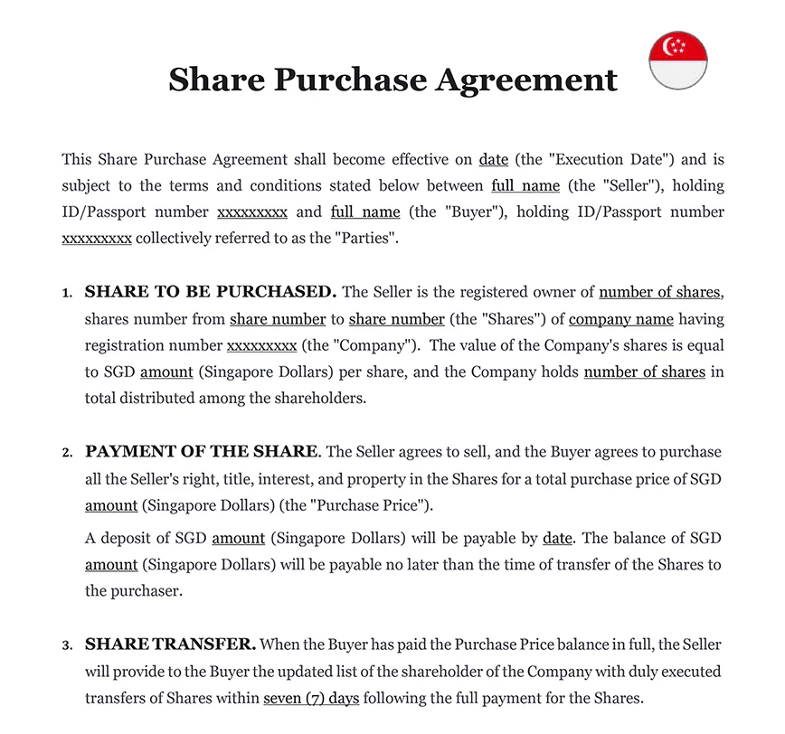 Share Purchase Agreement Singapore