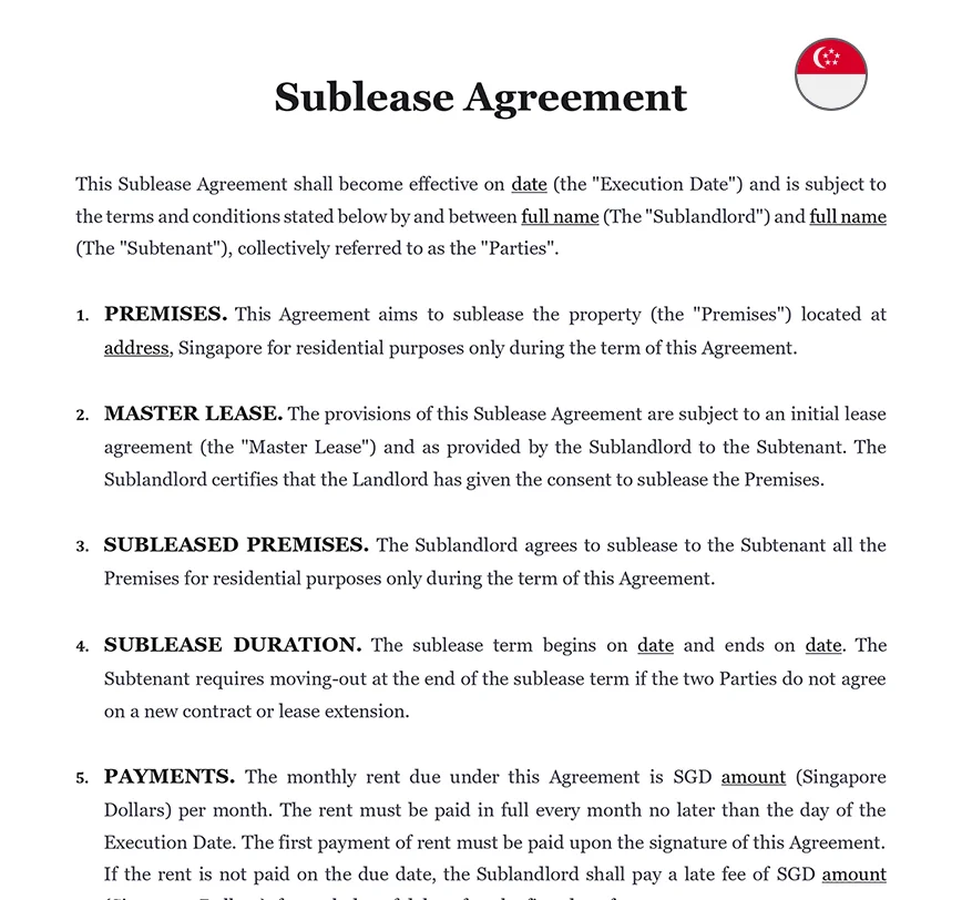 Sublease agreement Singapore