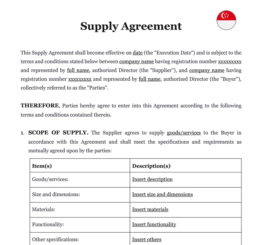 Supply agreement Singapore