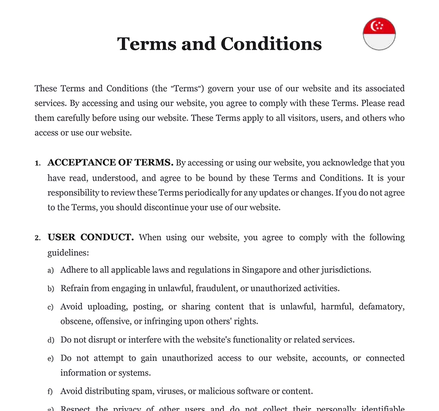 Terms and conditions Singapore